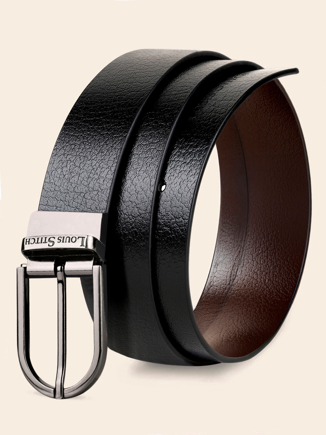 LOUIS STITCH Men Italian Leather Textured Reversible Belt