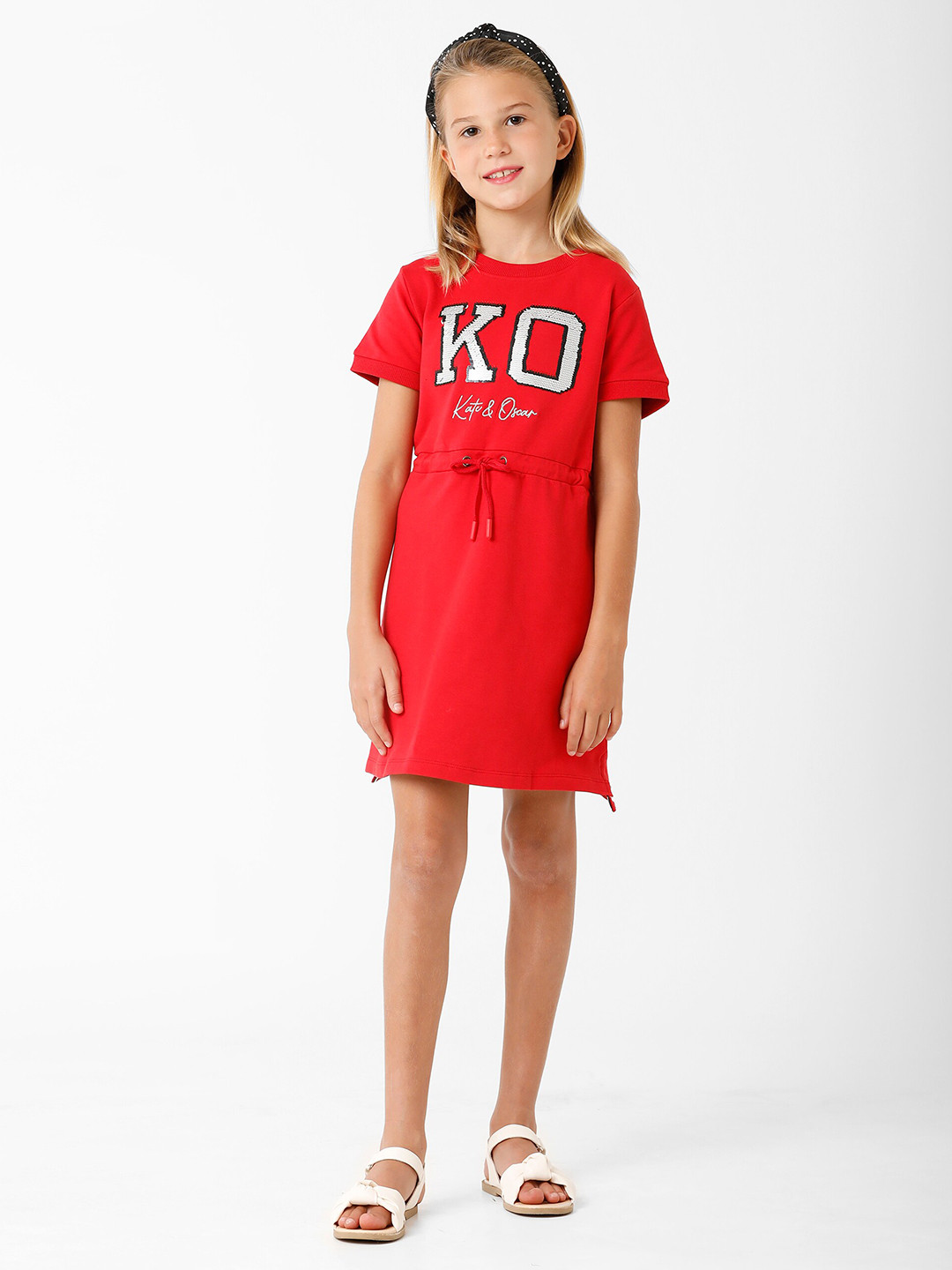 KATE & OSCAR Girls Red Printed T-shirt Dress