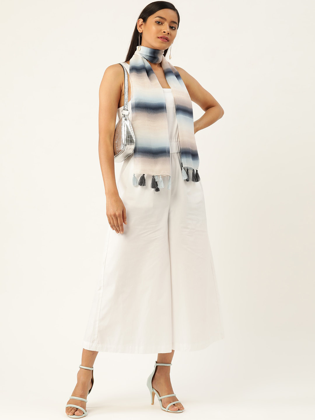 Trend Arrest Women Grey & Black Striped Scarf