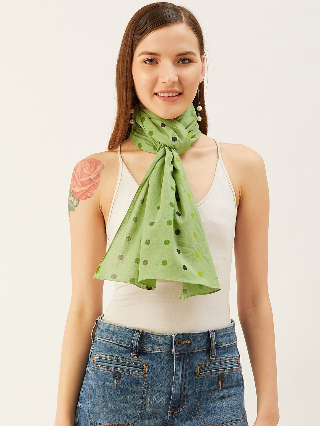Trend Arrest Women Green & Yellow Printed Scarf