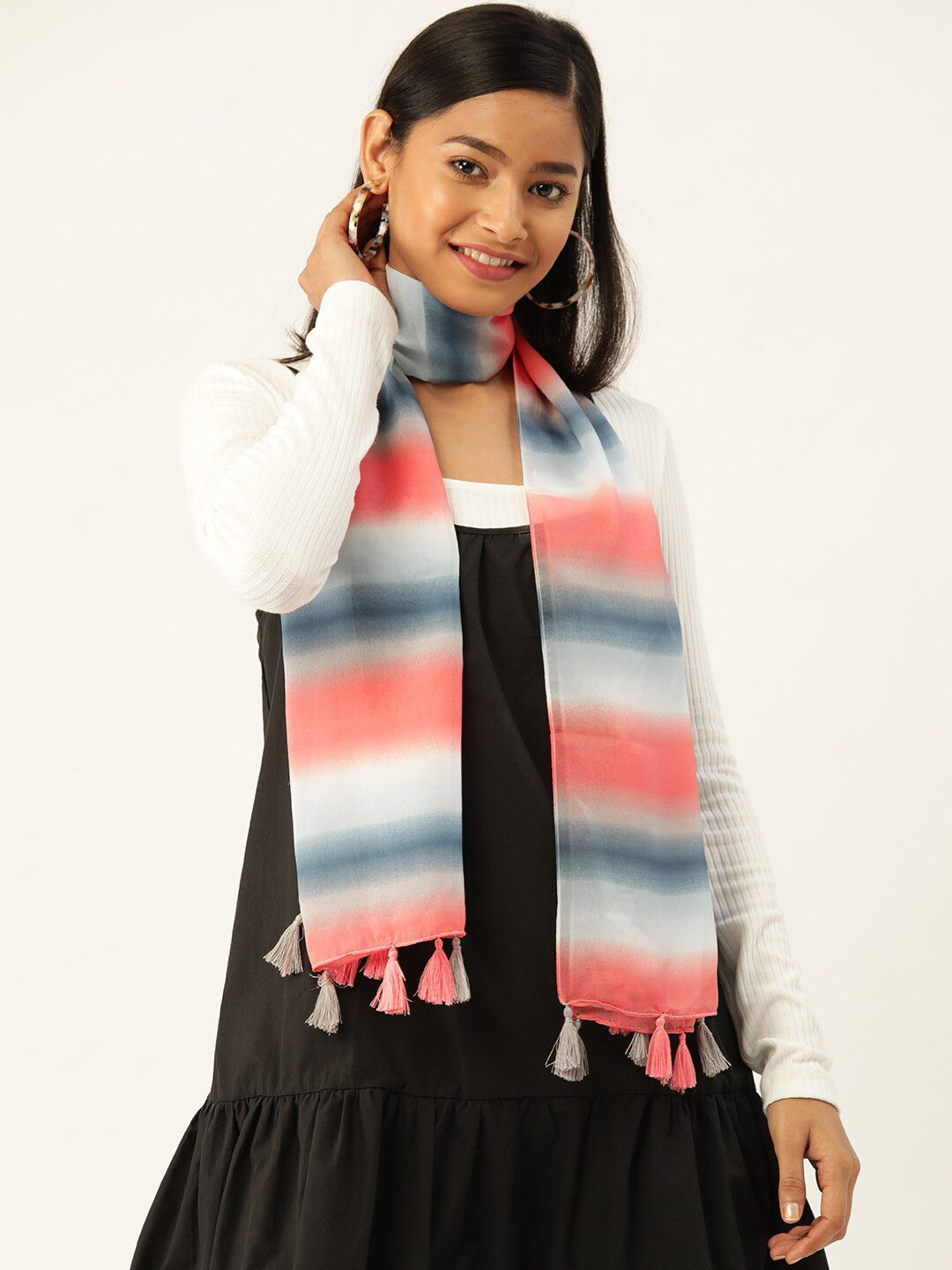 Trend Arrest Women White & Rust Striped Scarf