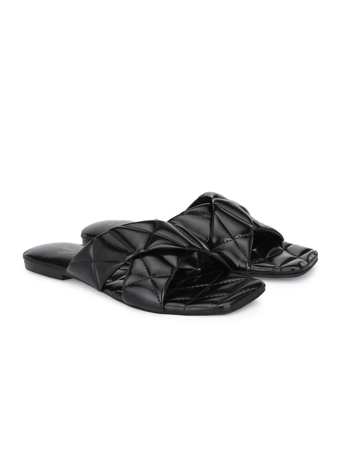 Delize Women Black Textured Open Toe Flats
