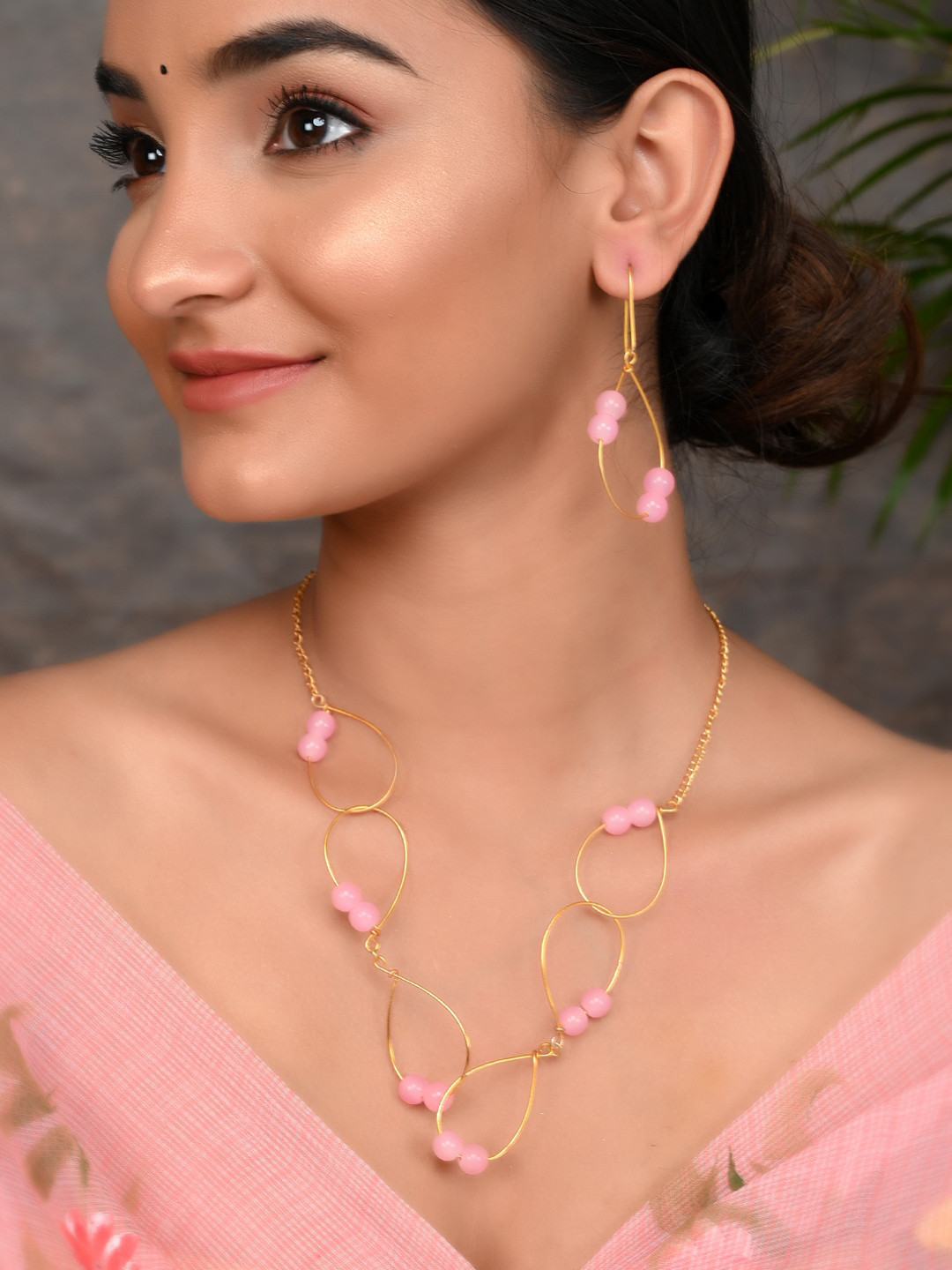 Silvermerc Designs Gold-Plated Pink Quartz Western Jewellery Set
