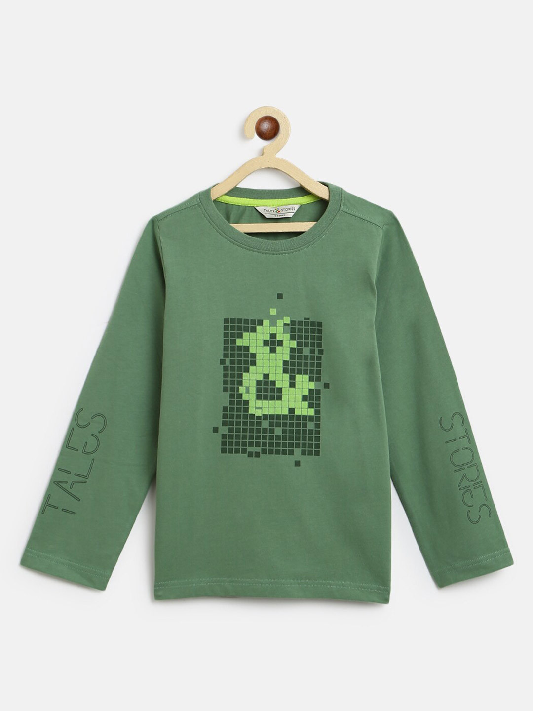 TALES & STORIES Boys Olive Green Printed Cotton T-shirt