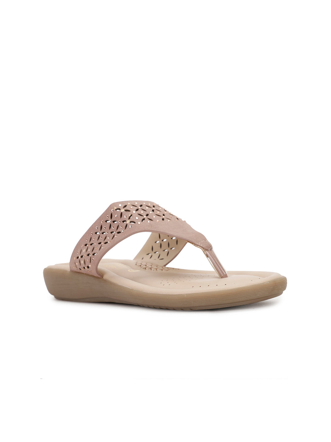 Bata comfit Women Pink T-Strap Flats with Laser Cuts