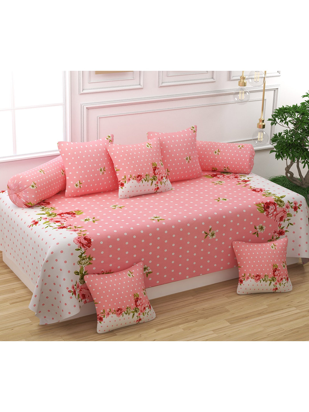 Bajo's Set of 8 Pink Printed Diwan Set