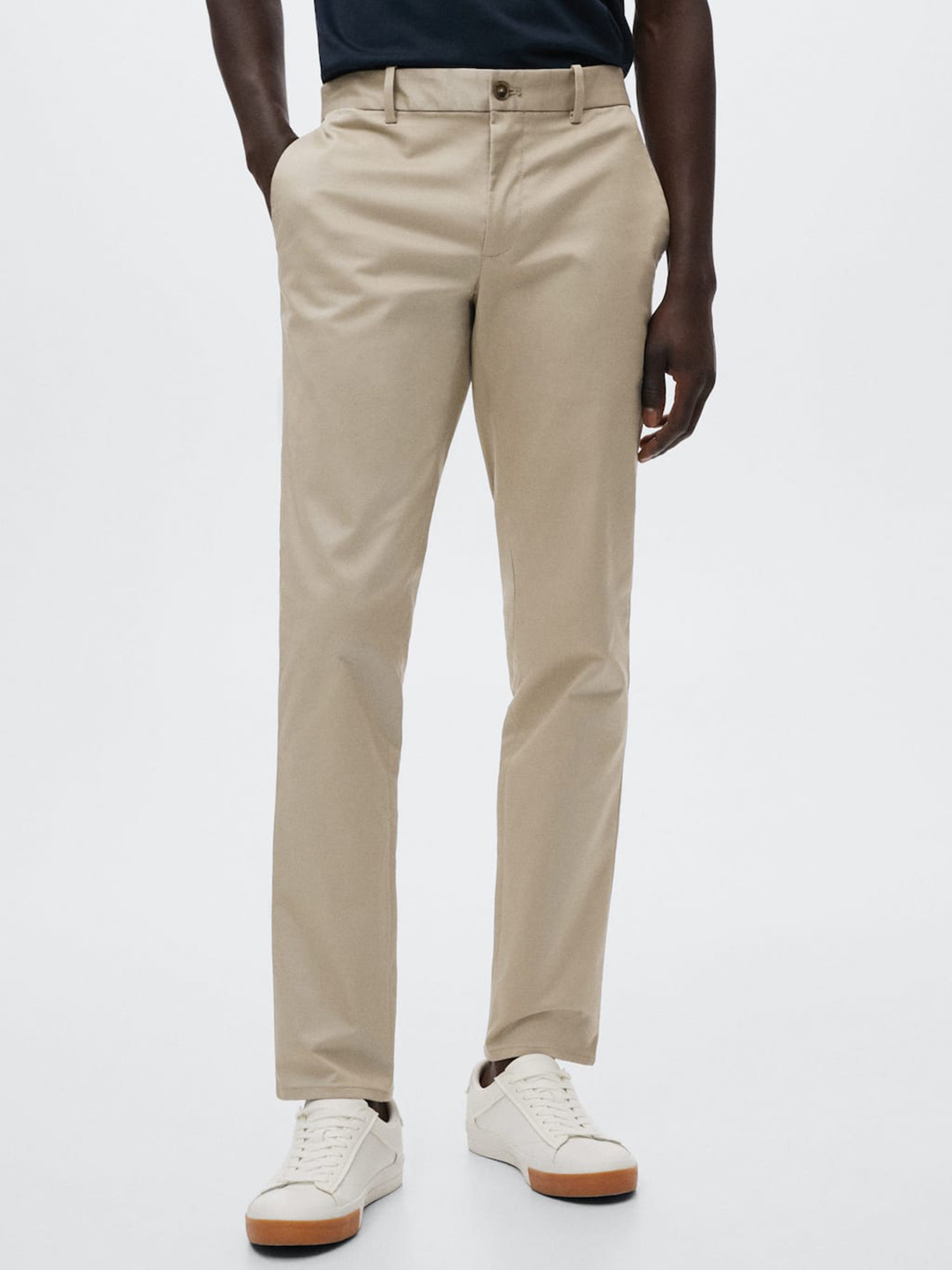 MANGO MAN Men Beige Regular Woven Trousers