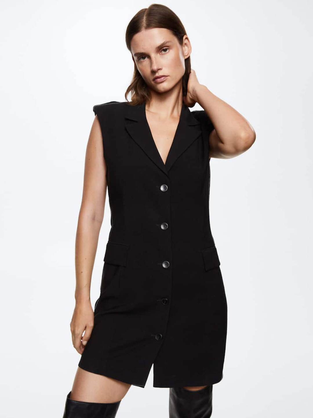 MANGO Black Solid Blazer Mini   Dress