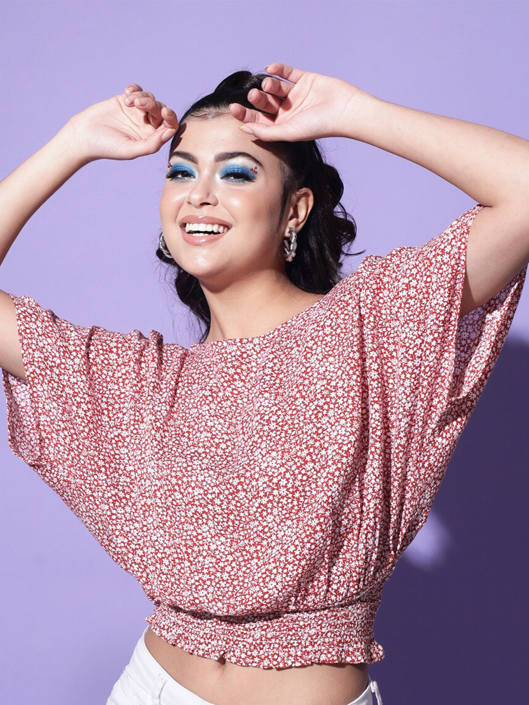 Trend Arrest Orange And White Floral Print Blouson Crop Top