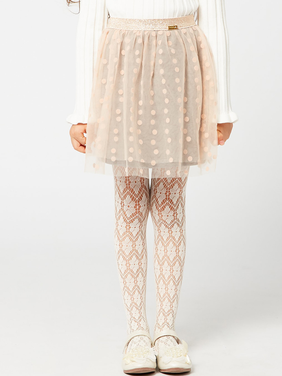 One Friday Girls Peach Colored Self Design Mini Flared Skirts