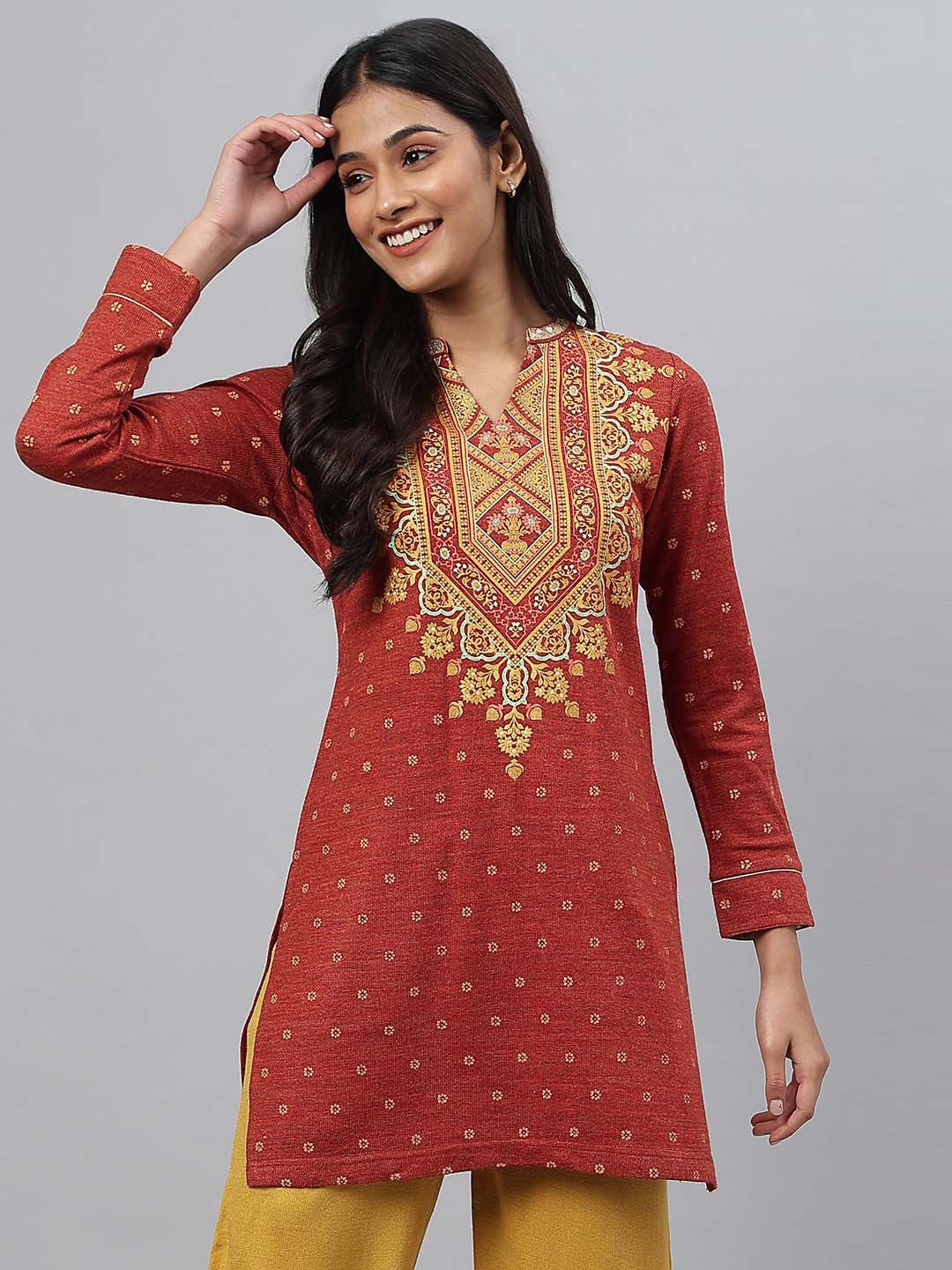 AURELIA Women Rust Red Ethnic Motifs Printed Kurta