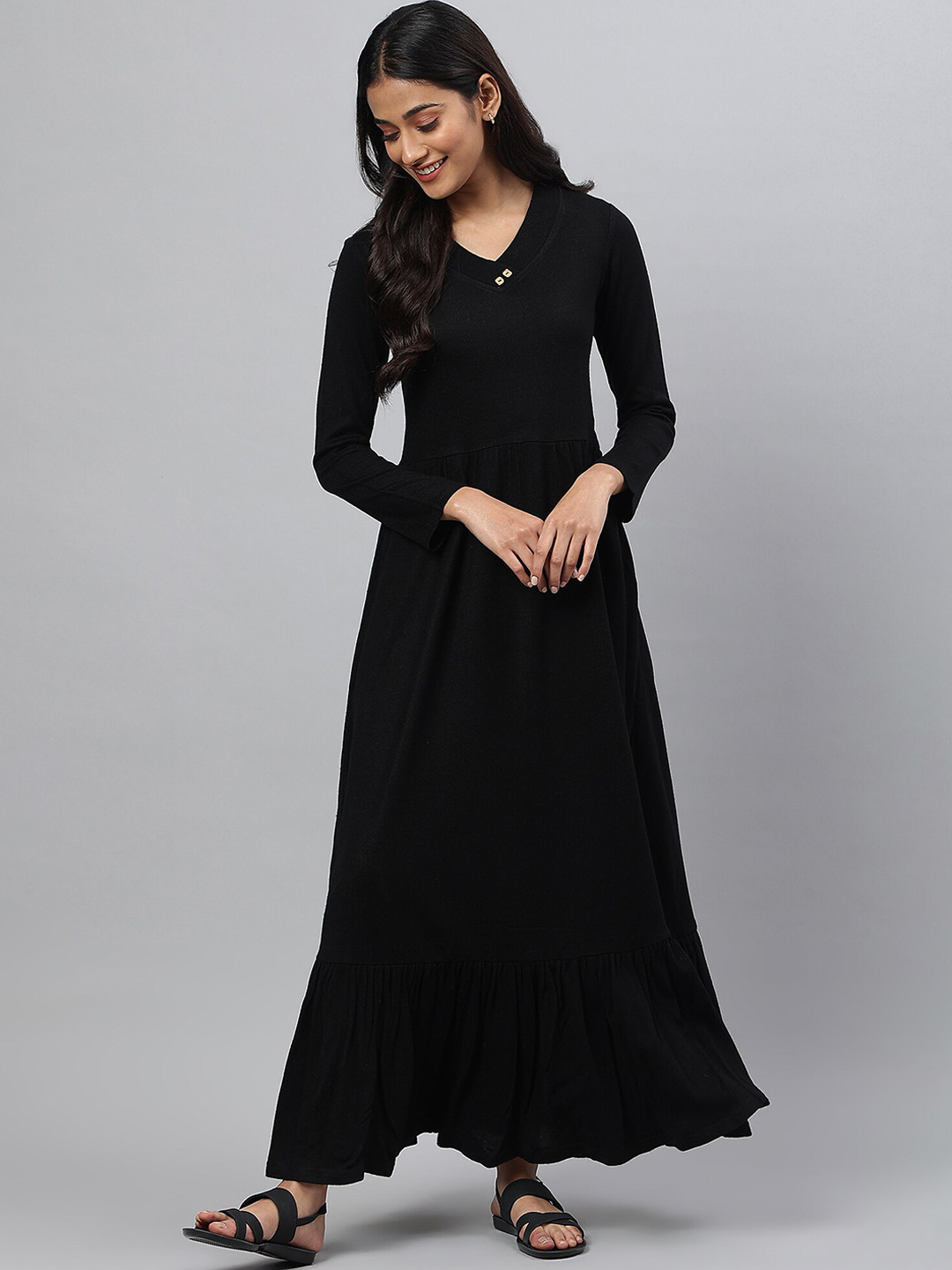 AURELIA Women Black Thread Work Anarkali Kurta