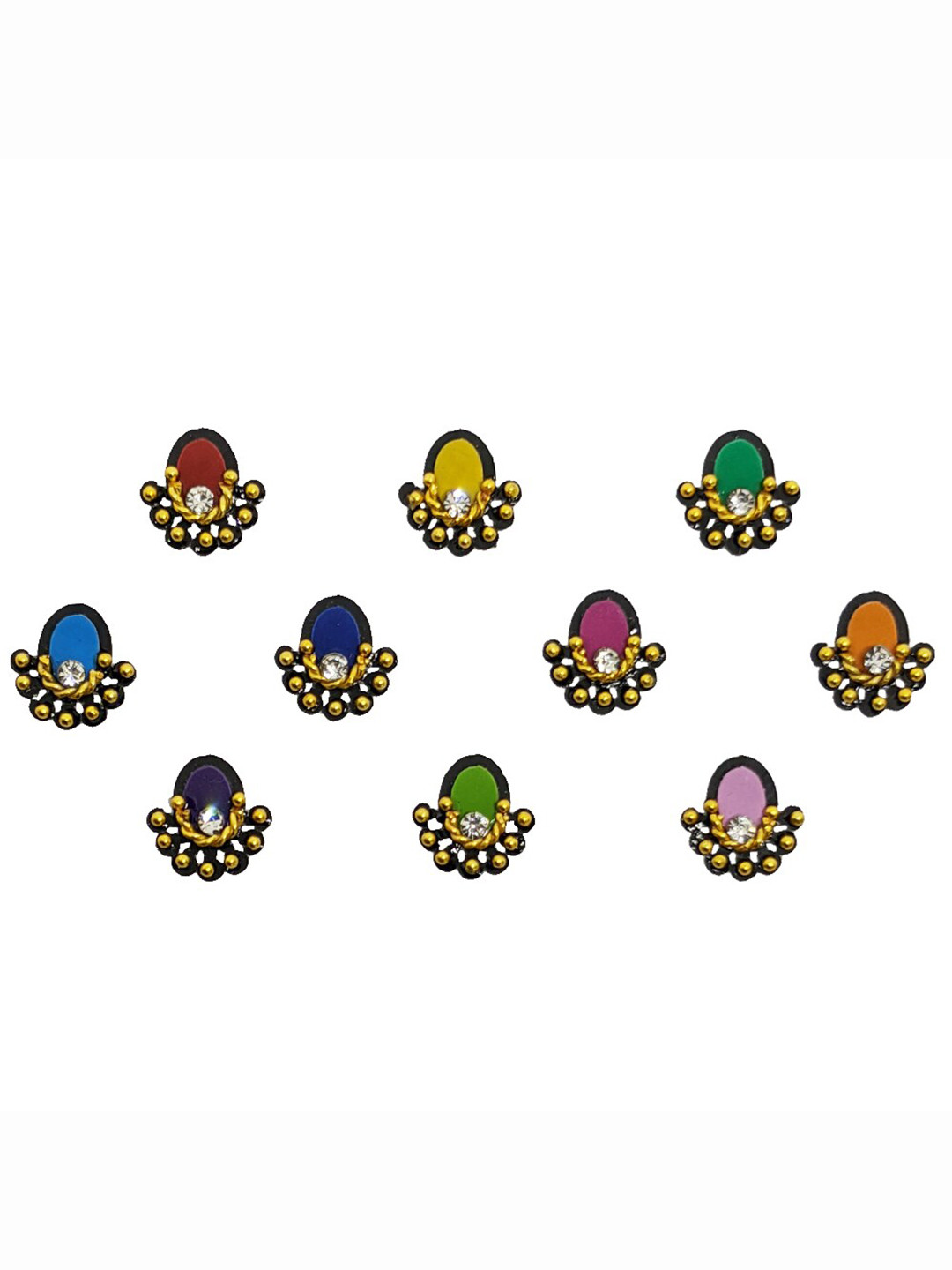 Comet Busters 10 Pcs Embellished Reusable Designer Bindis - Multicoloured