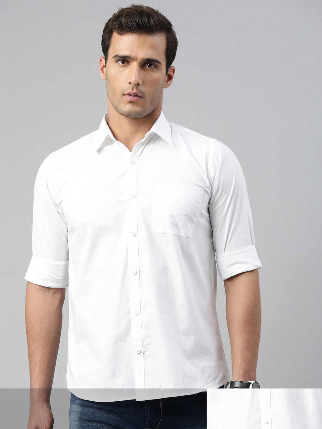 WHITE HEART Men White Cotton Casual Shirt