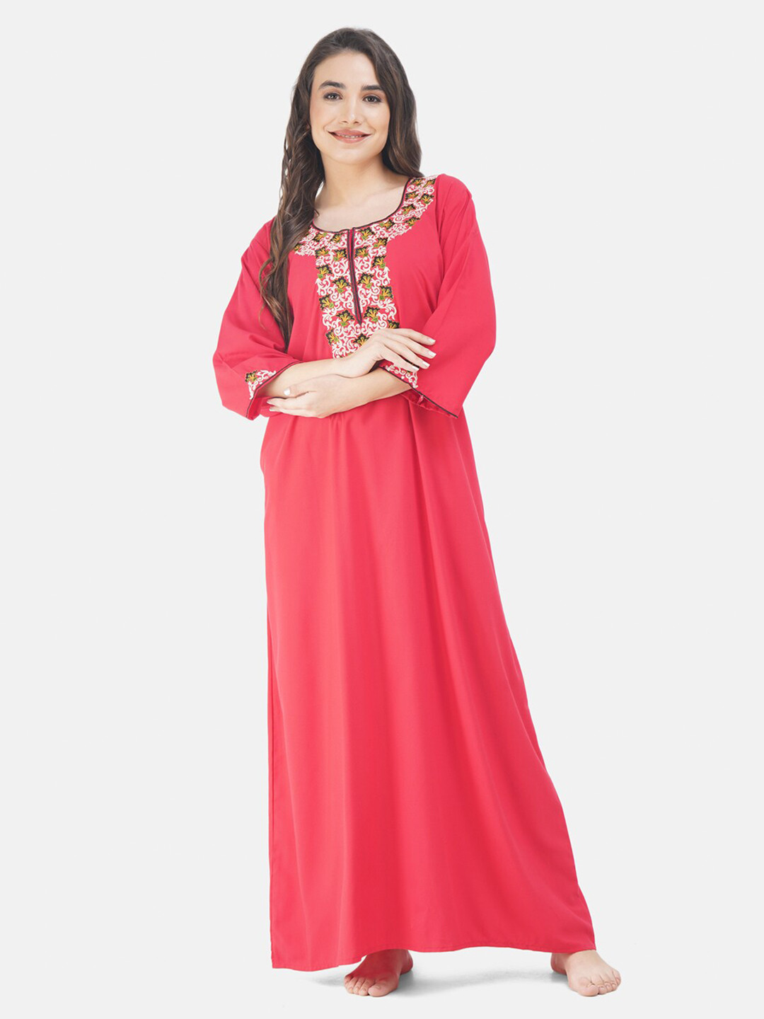KOI SLEEPWEAR Women Peach-Coloured Printed Maxi Nightdress