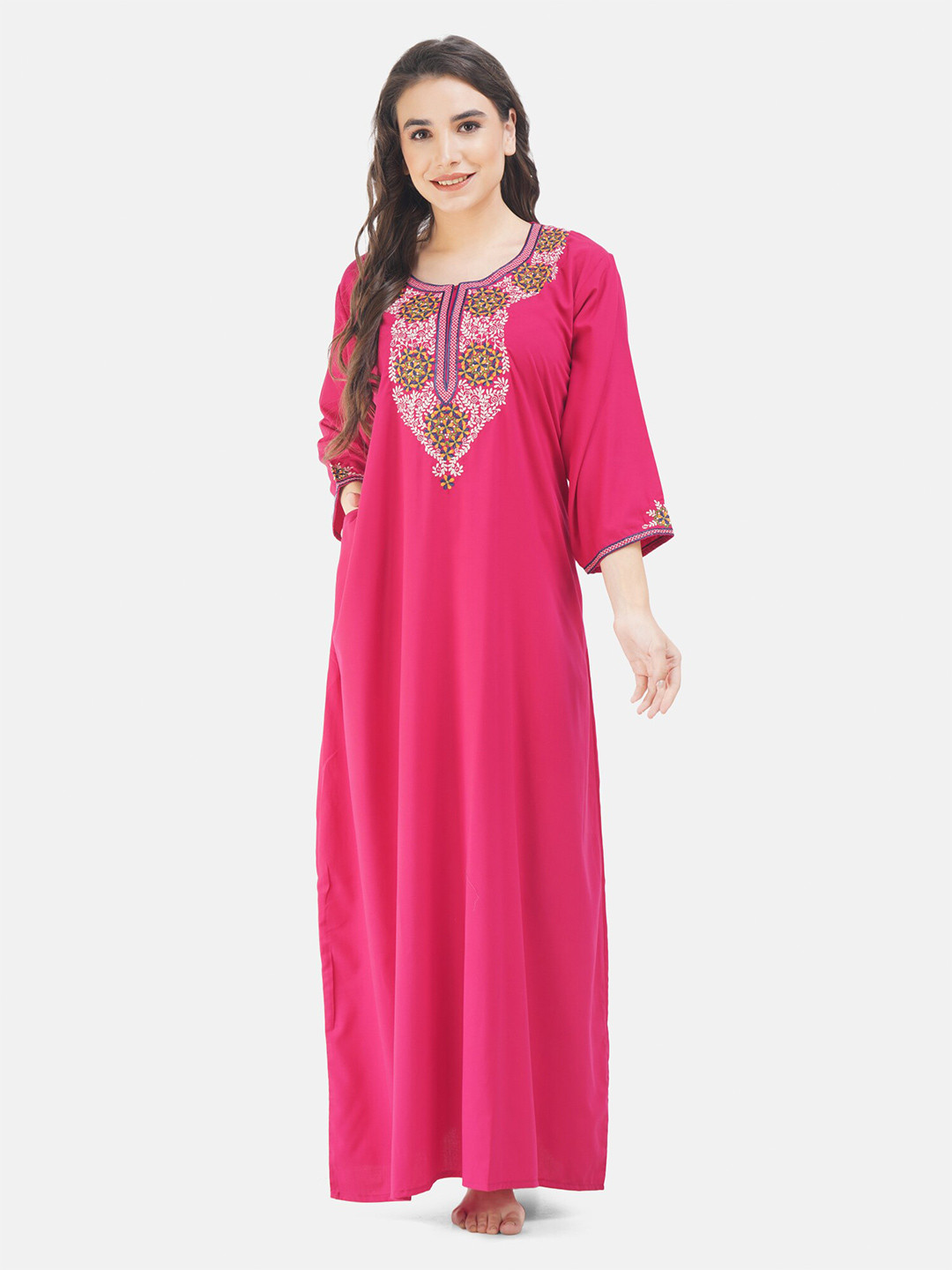 KOI SLEEPWEAR Pink Embroidered Maxi Nightdress 9 FLOWER PINK