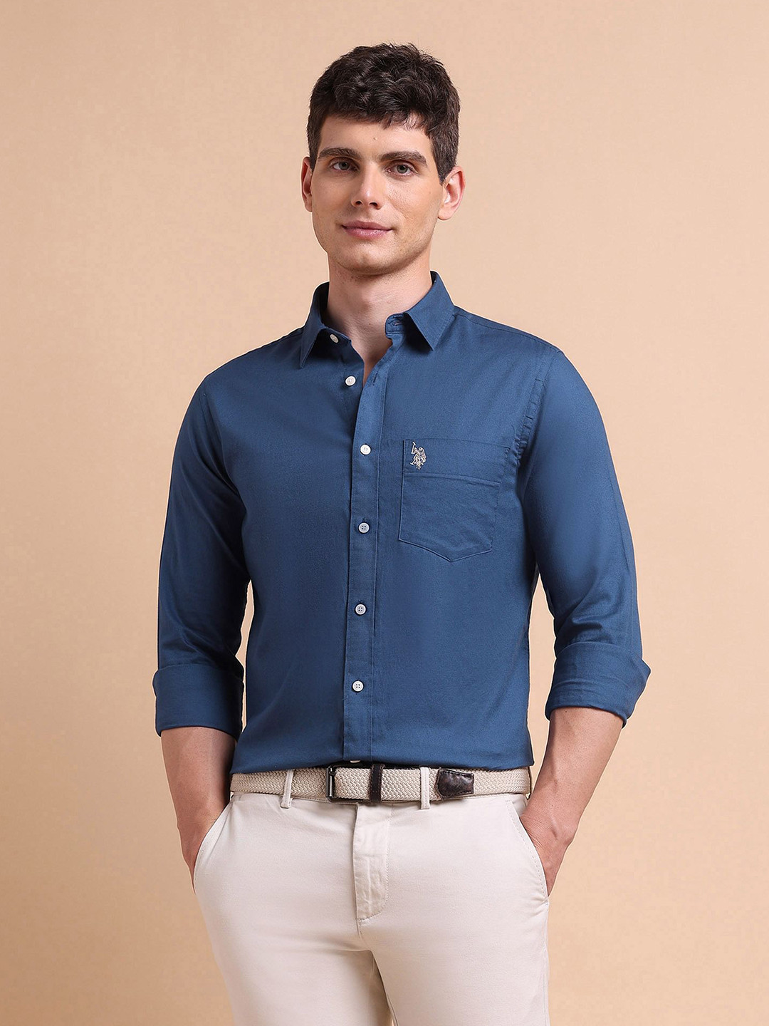 U S Polo Assn Men Blue Solid Classic Everyday Shirt