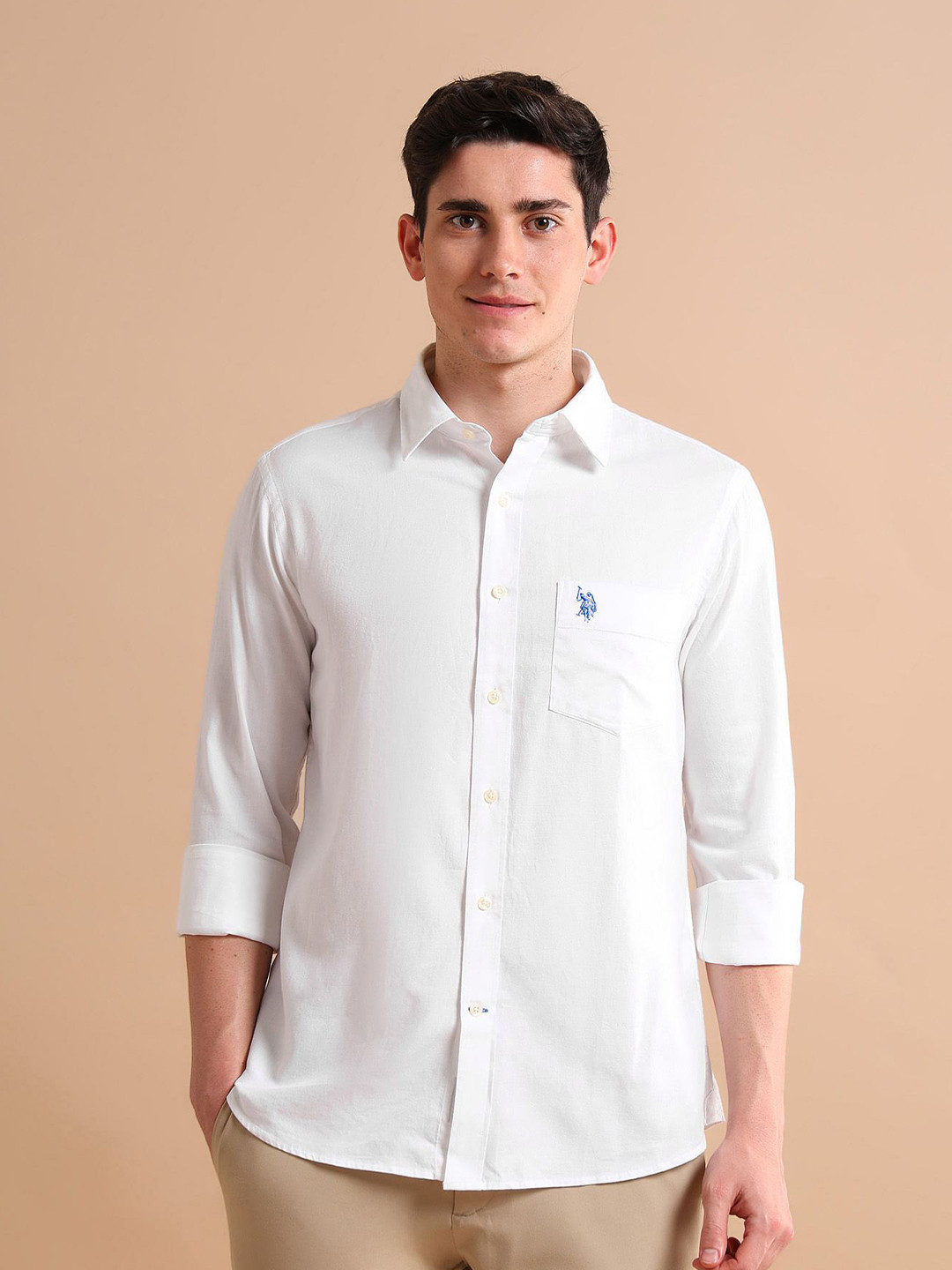 U S Polo Assn Men White Cotton Classic Everyday Shirt