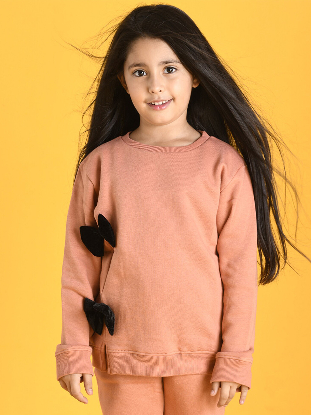 Anthrilo Girls Brown Bow Fleece Sweatshirt