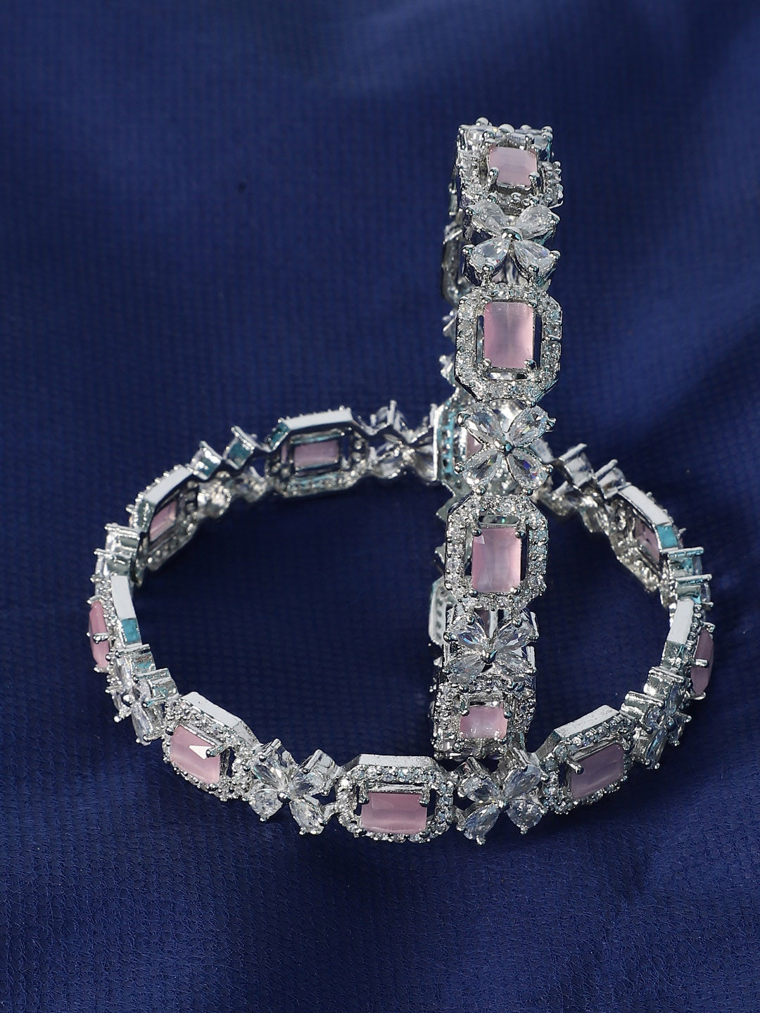 STEORRA JEWELS Set of 2 Gold-Plated & Pink AD Studded Bangles