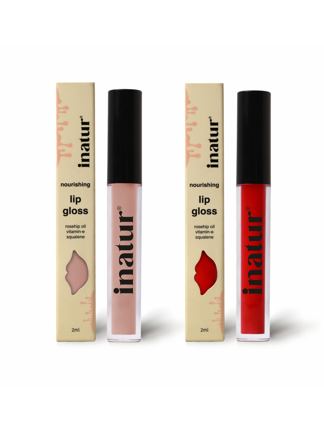 Inatur Set of 2 Lip Gloss 1.6ml each - Angelic and Glam Pink