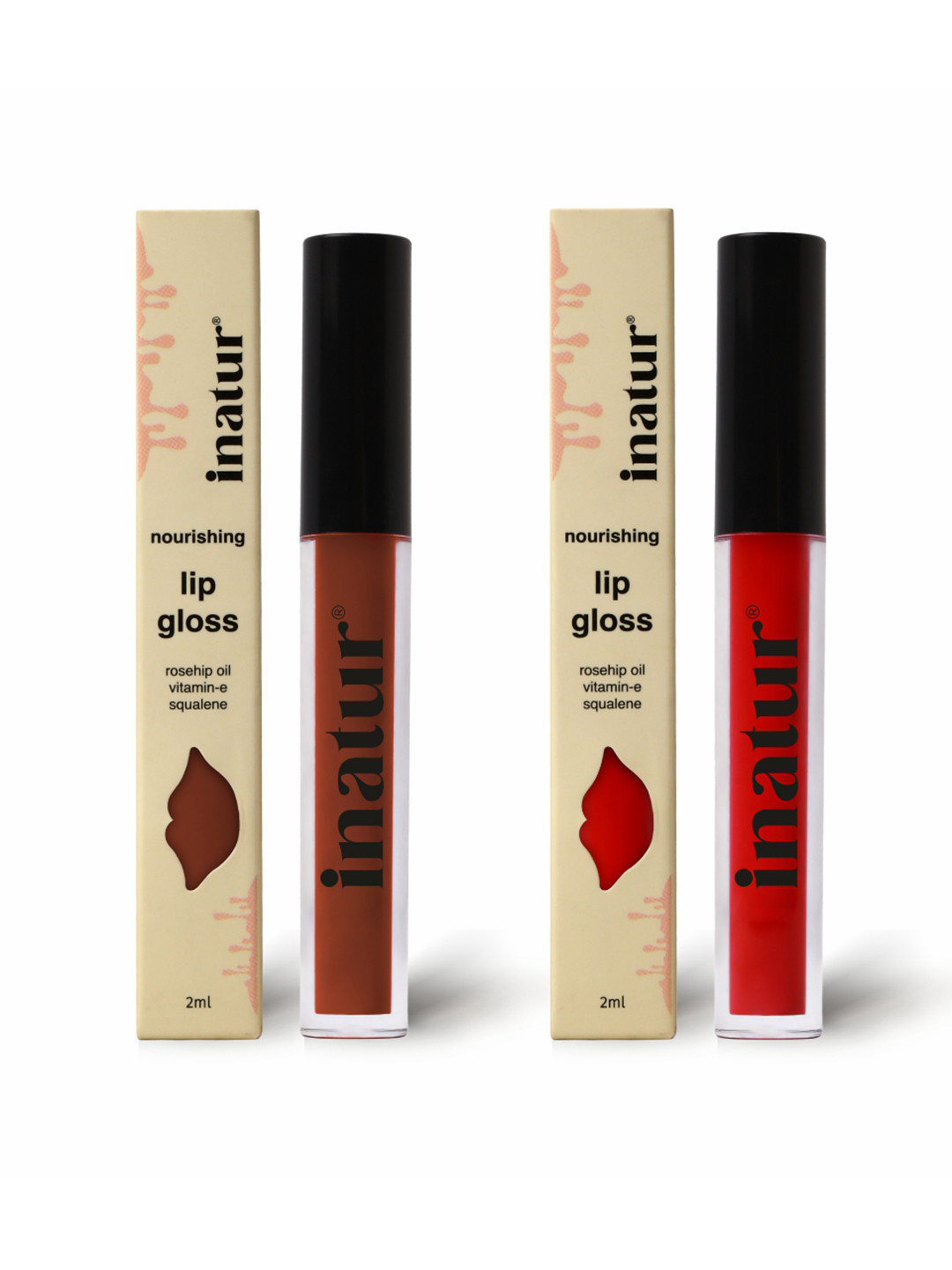 Inatur Set of 2 Lip Gloss 1.6ml each - Wild Brown and Cheeky Red