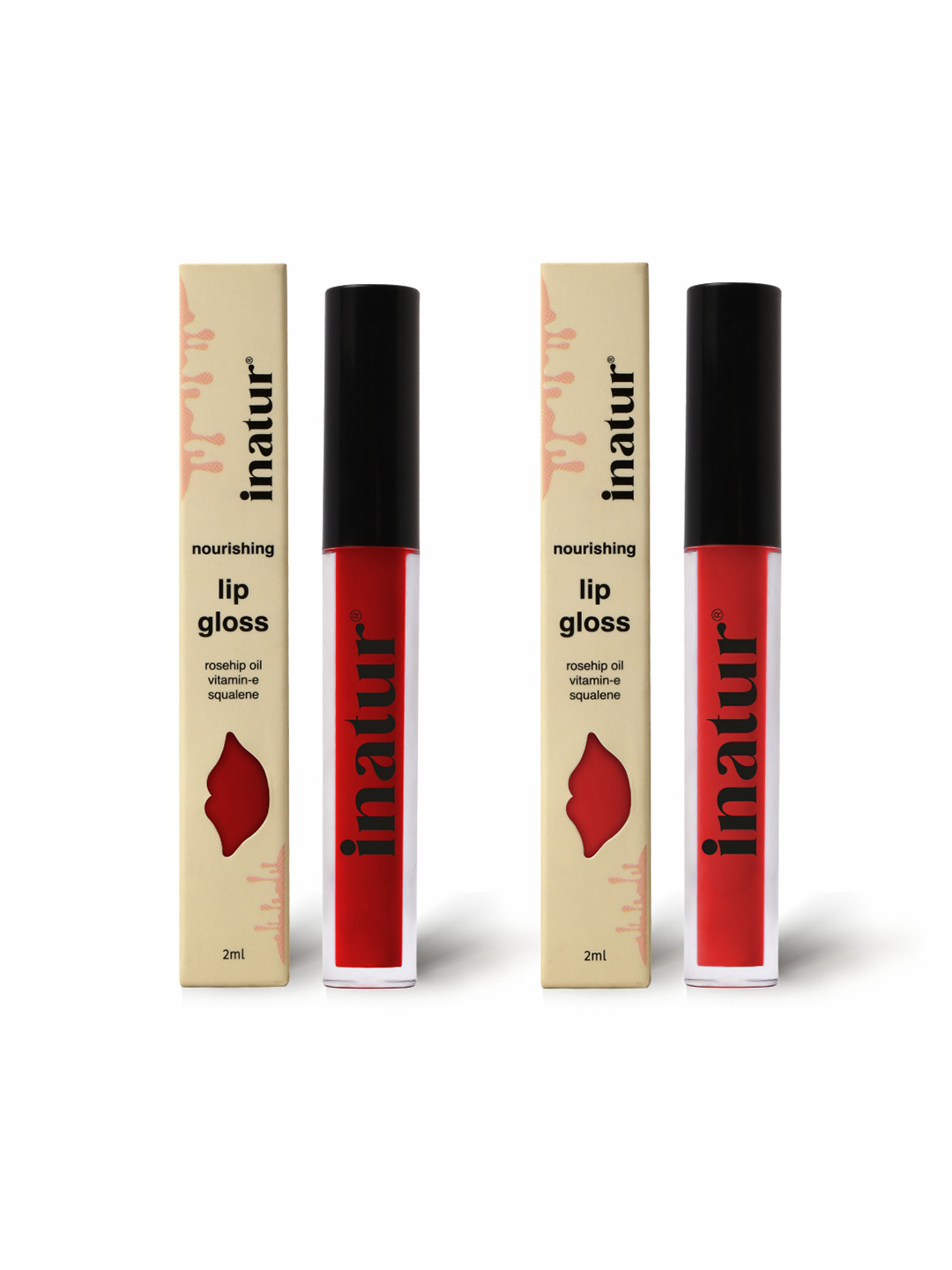 Inatur Pack of 2 Lip Gloss 1.6ml each - Red Hottie and Monroe