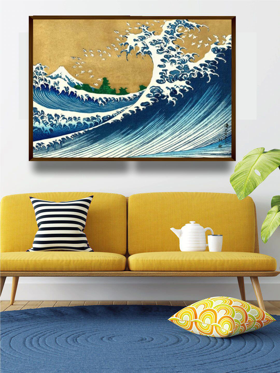 The Art House blue & Cream Yellow & Brown Abstract Painting Wall Art