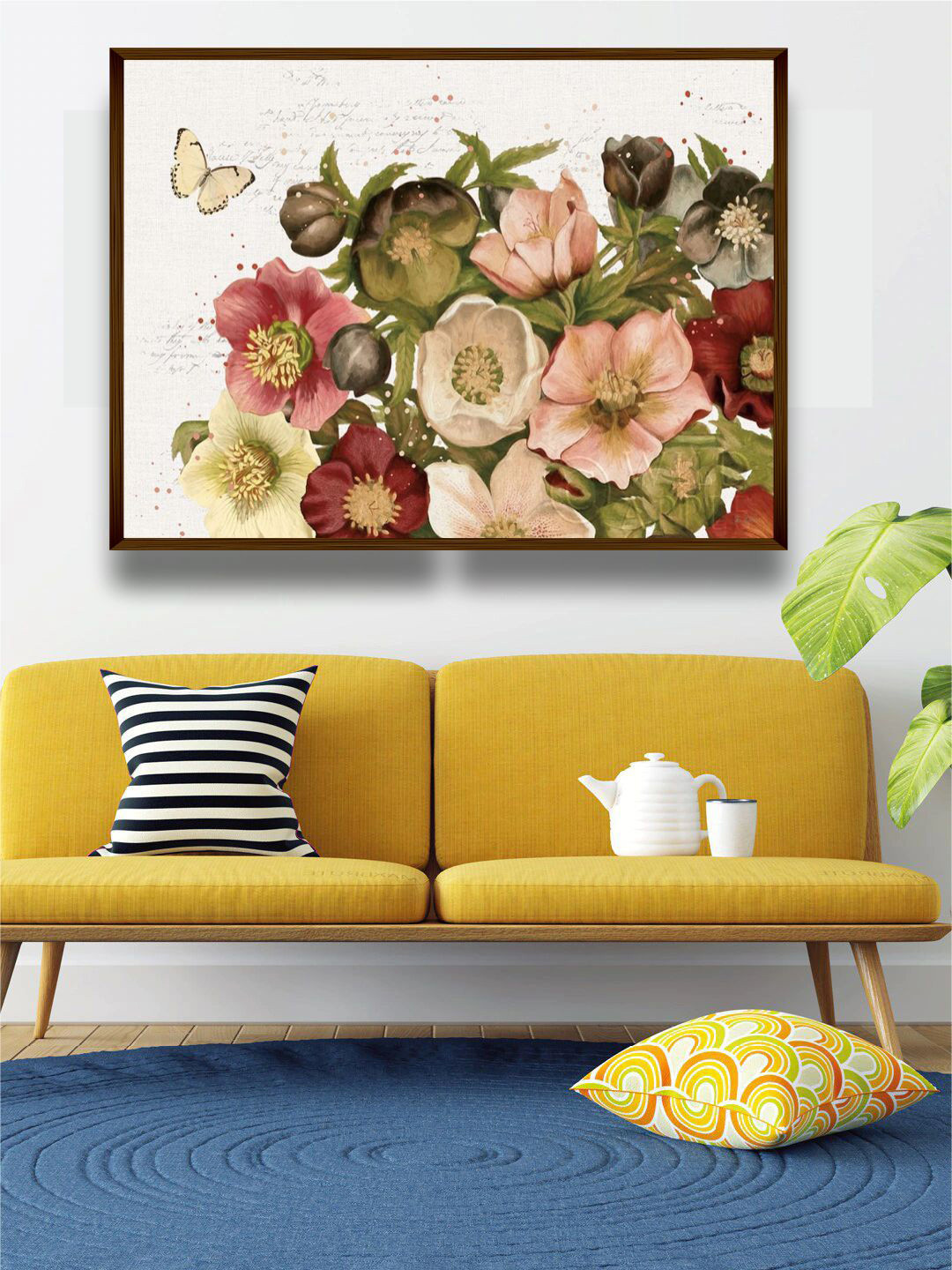 The Art House Yellow Floral Printed Canvas Painting Wall Art