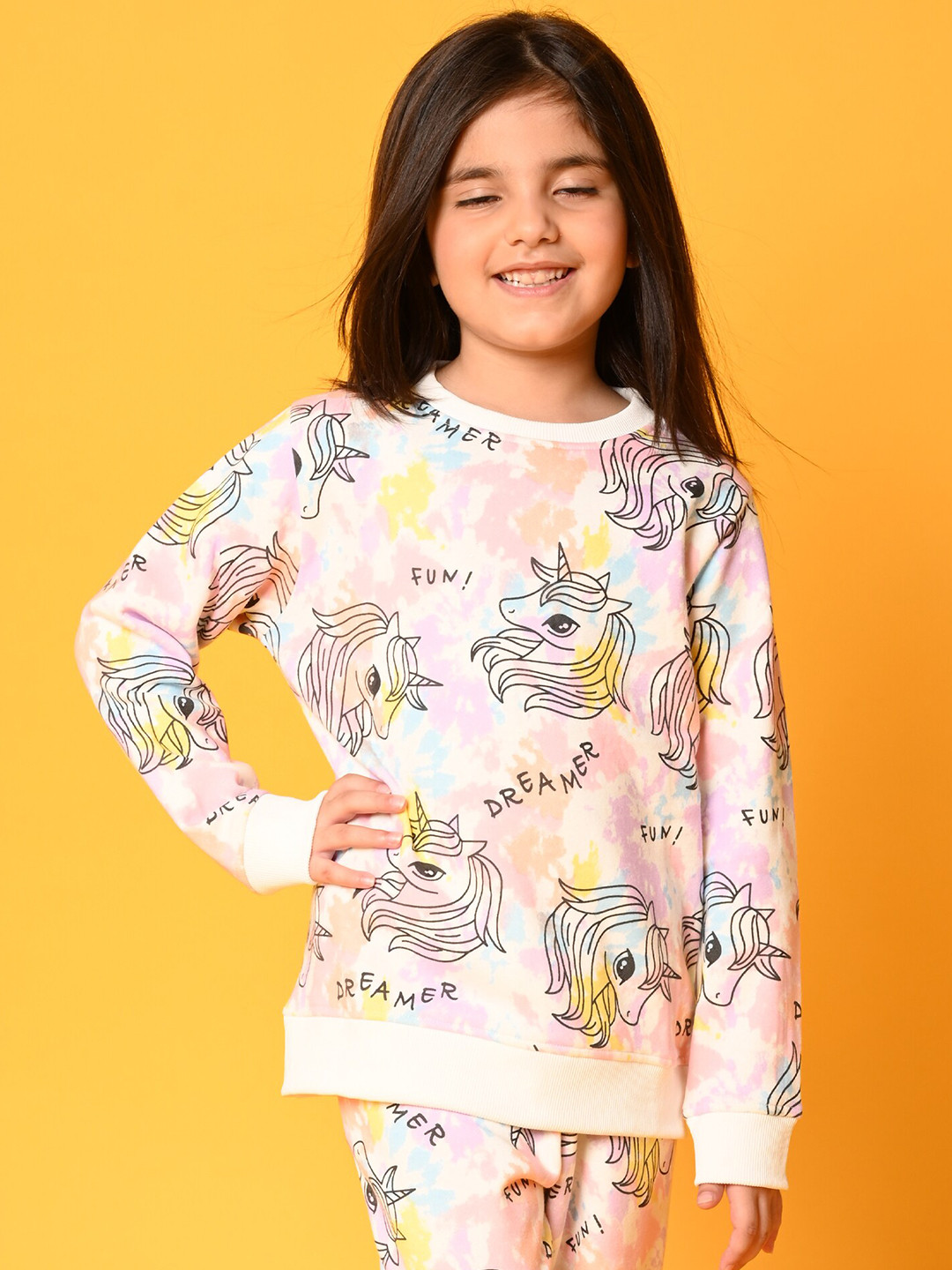 Anthrilo Girls White & Pink Graphic Printed fw.2022.1 Pullover Sweatshirt