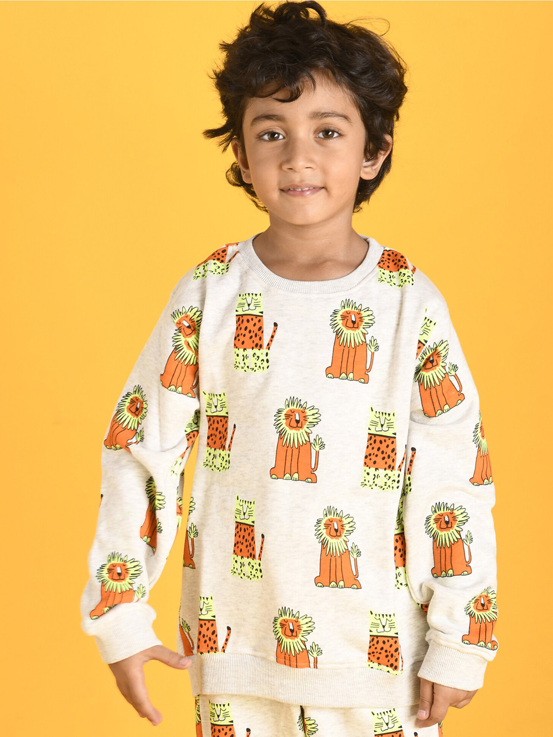 Anthrilo Boys Off White Fleece Printed Sweatshirt