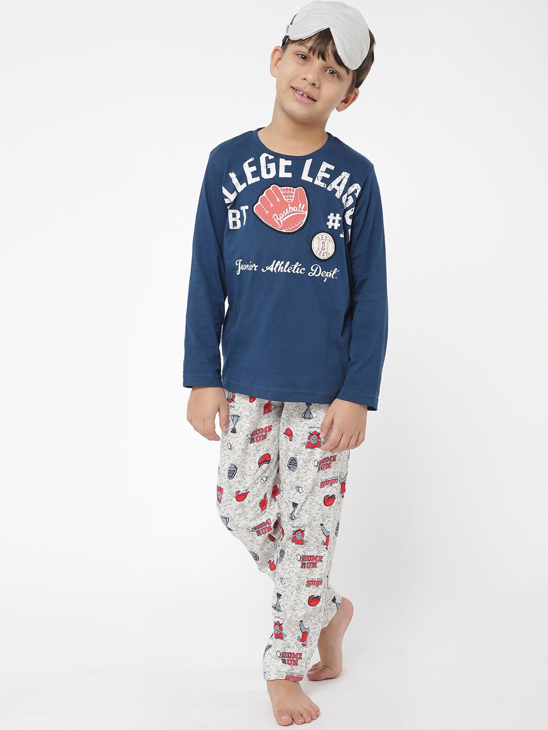Sweet Dreams Boys Navy Blue & Grey Printed Night Suit