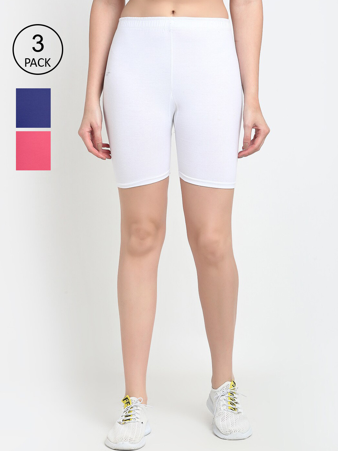 GRACIT Women Pack of 3 Four Way Super Combed Lycra Cycling Shorts