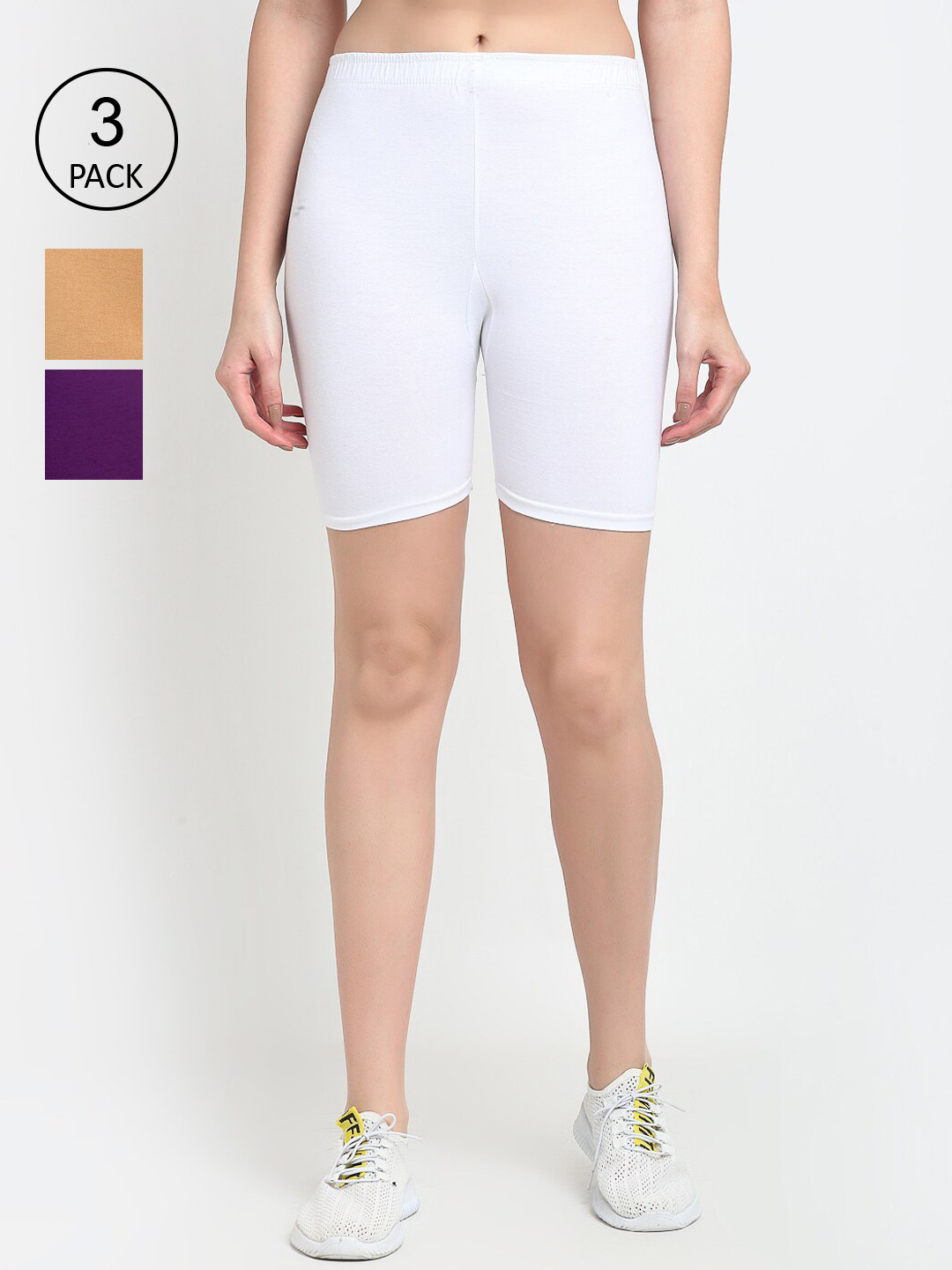 GRACIT Women White 3 Cycling Sports Cotton Shorts