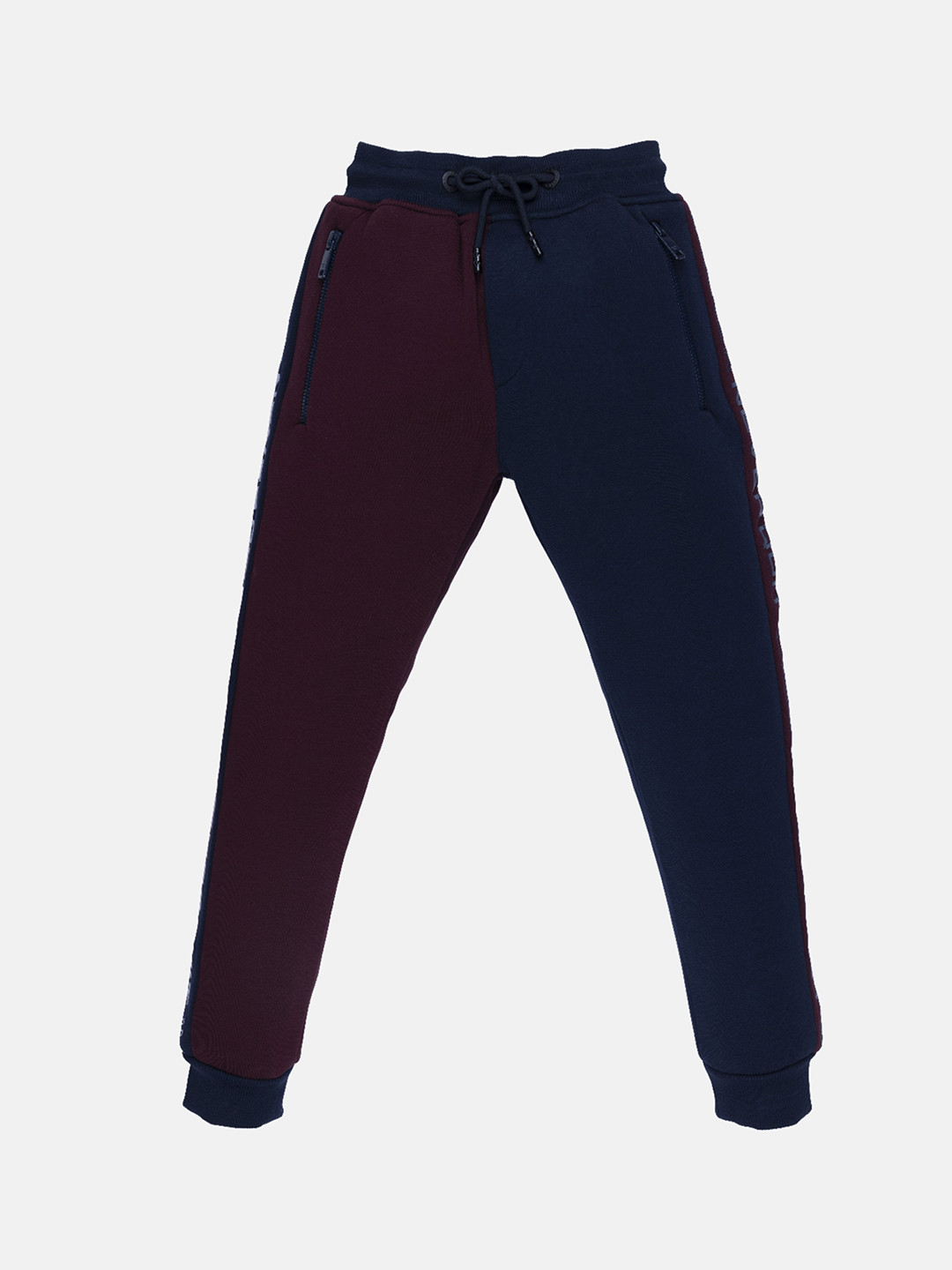 Status Quo Boys Navy Blue & Maroon Color Blocked Cotton Joggers