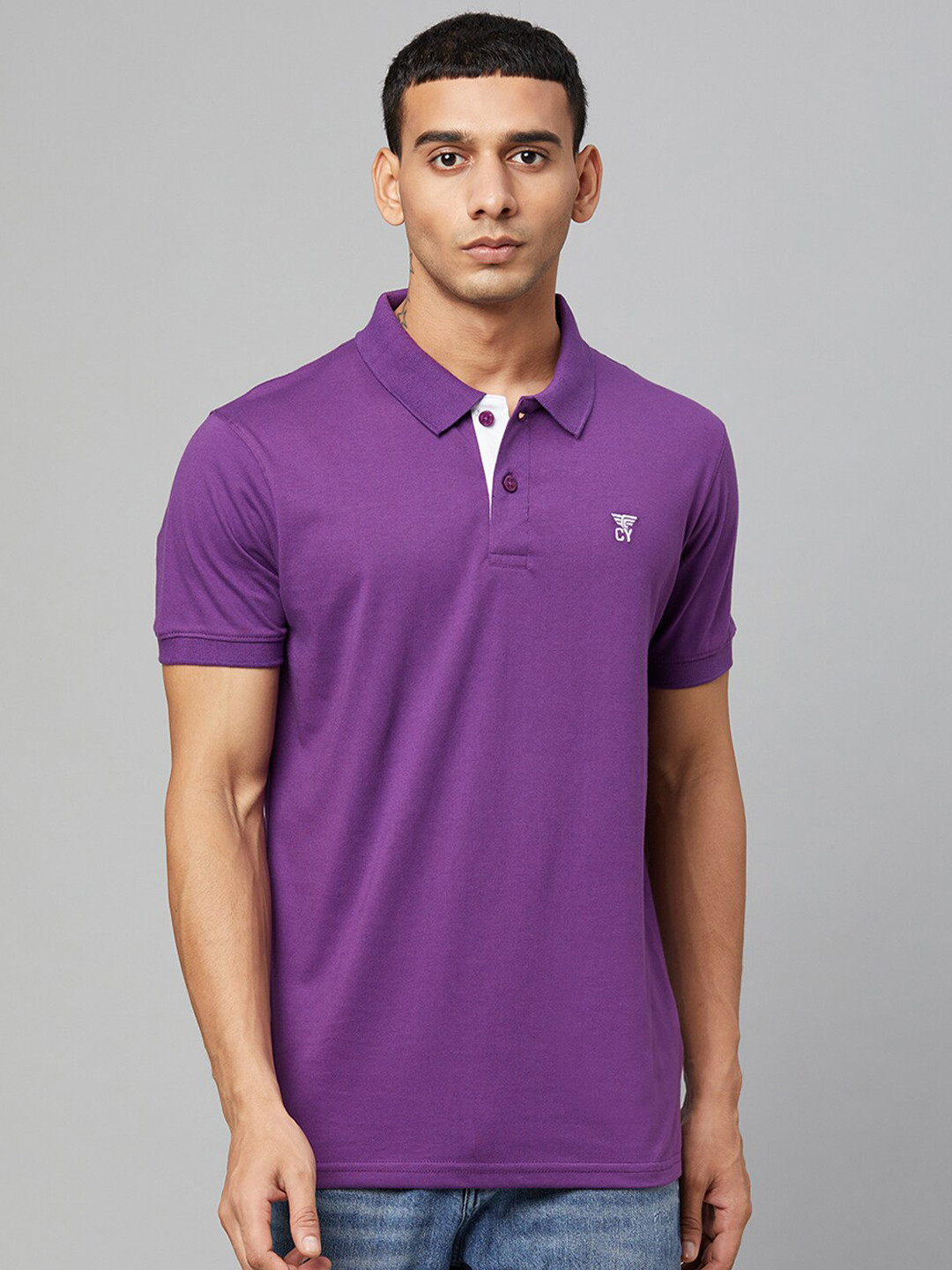 Club York Men Purple Polo Collar T-shirt