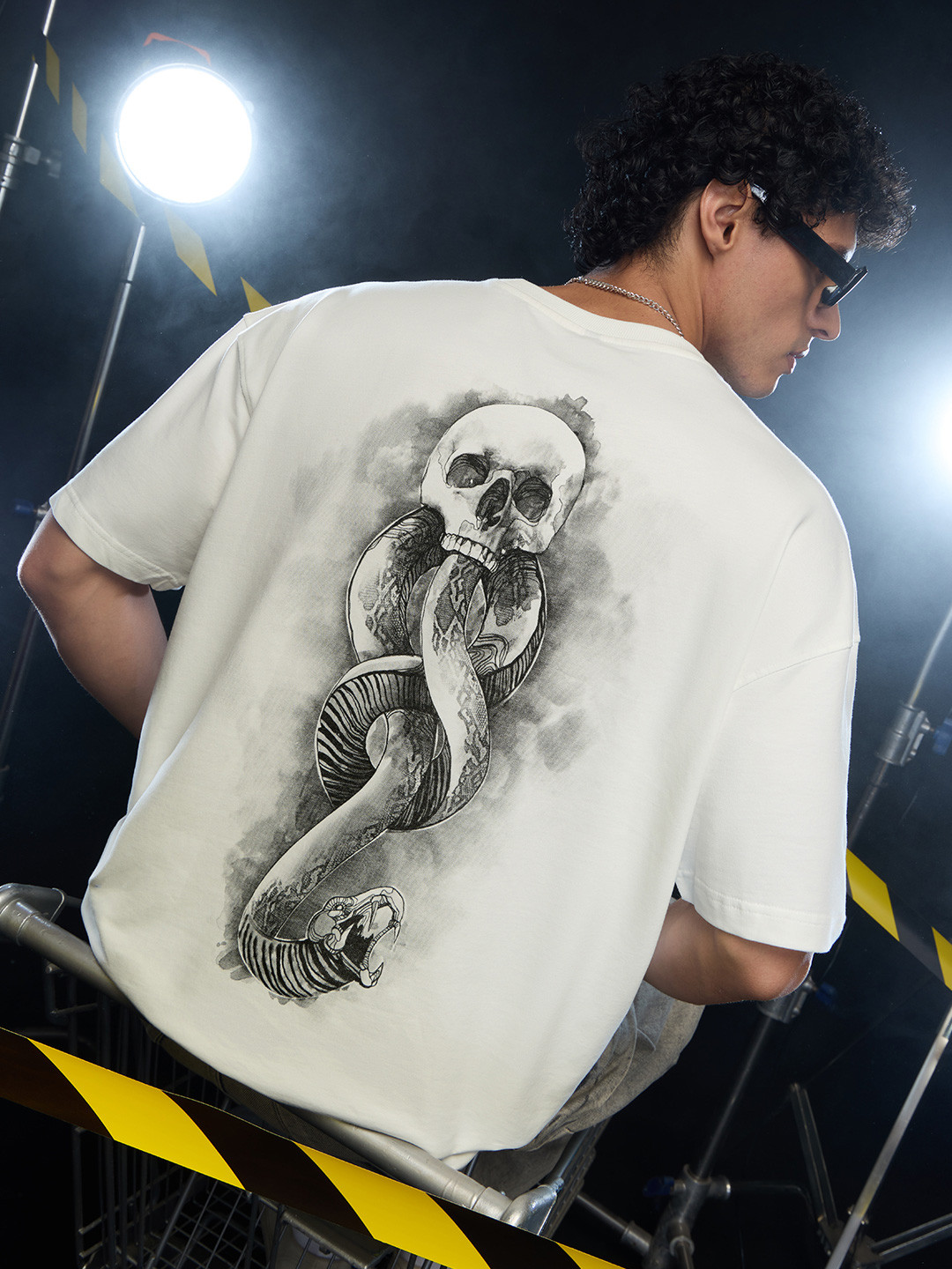 The Souled Store Men White Harry Potter Death Eater Back Print Oversized T-Shirt