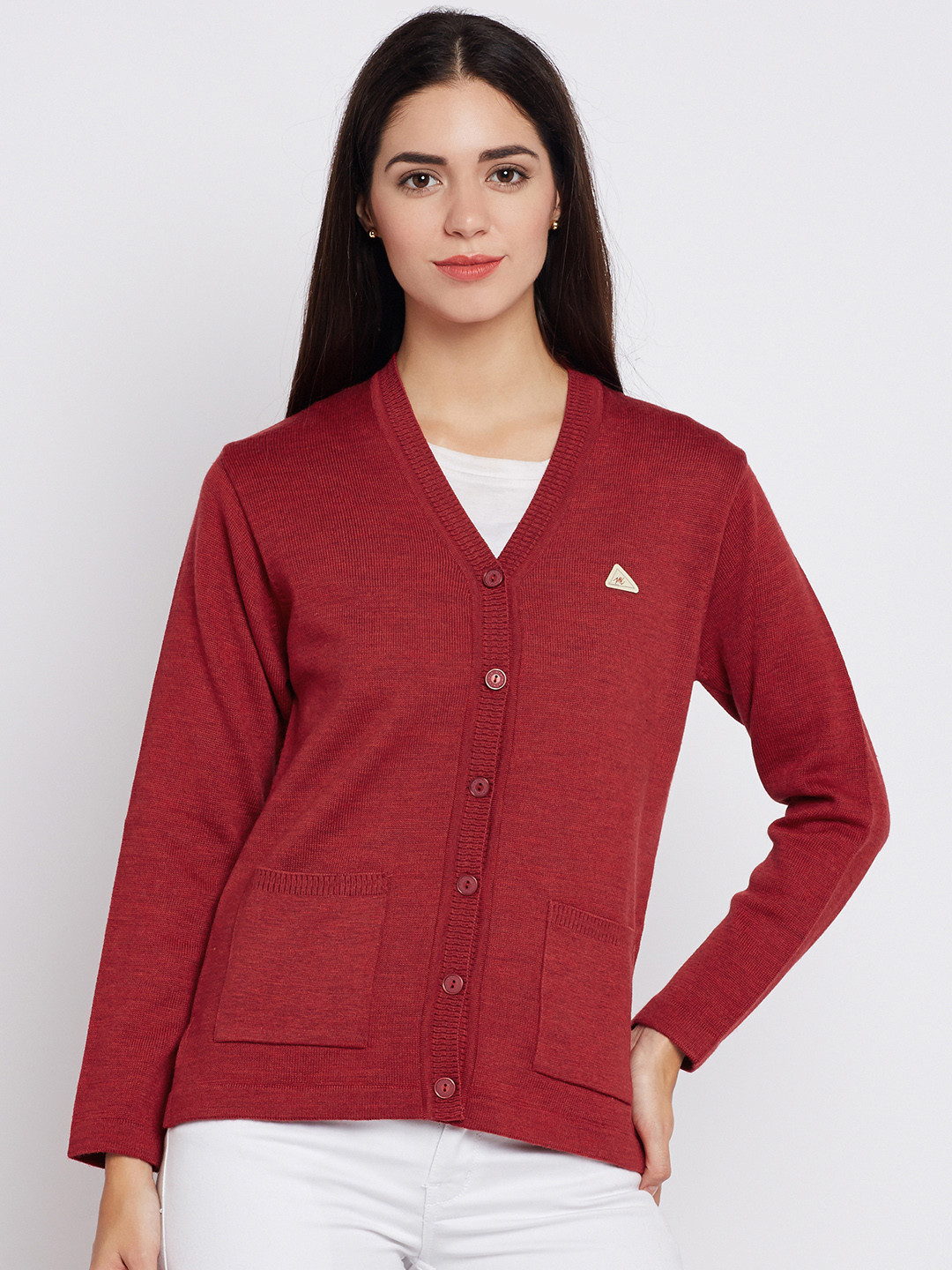 Buy Monte Carlo Women Red Woollen Solid 