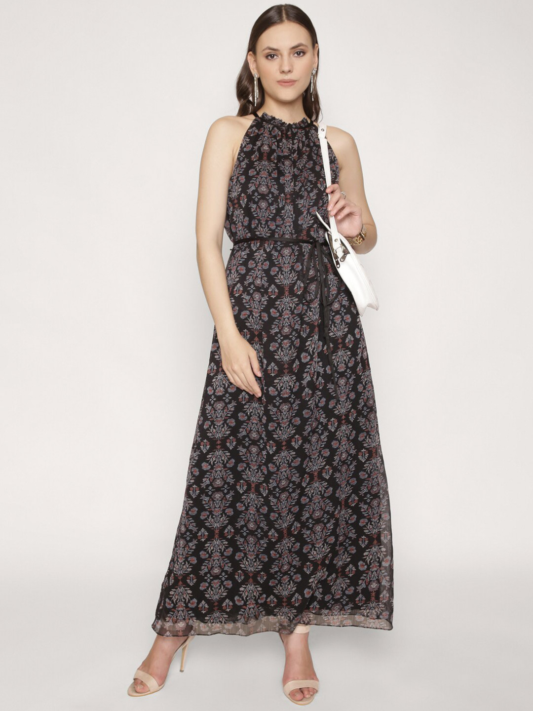 250 DESIGNS Blue Floral Georgette Blouson Maxi Dress