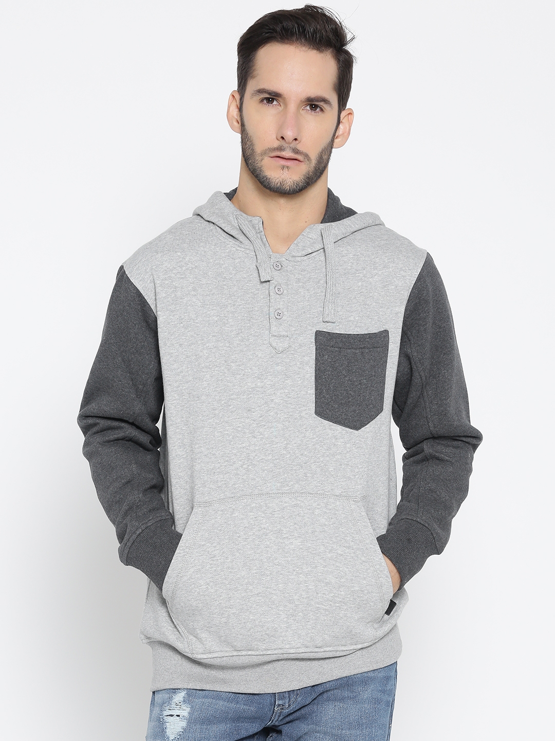 Buy Roadster Men Grey Melange Solid Hooded Sweatshirt - Sweatshirts for Men  2038875