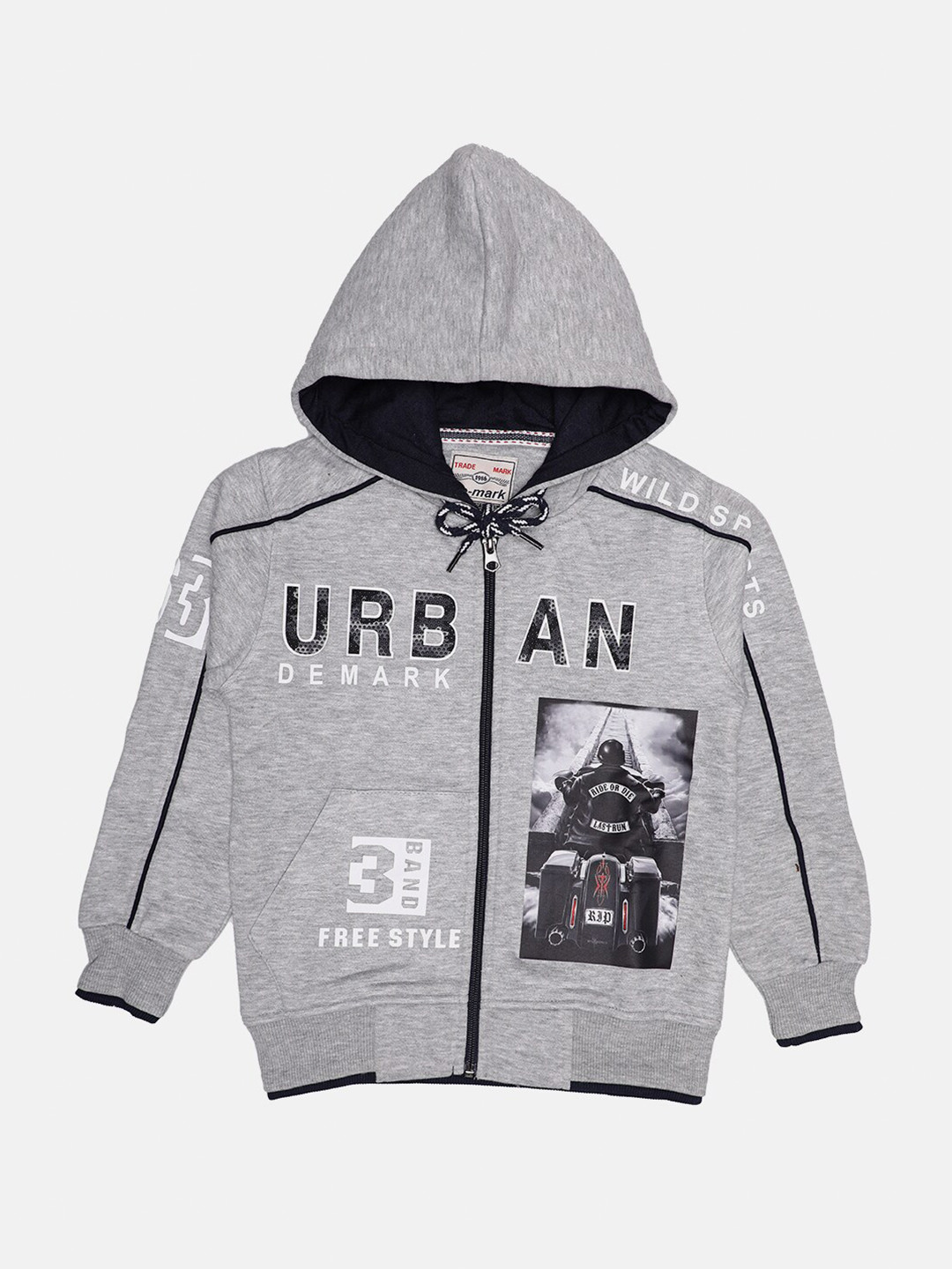 Little Kiki Boys Grey Printed Hooded Sweatshirt