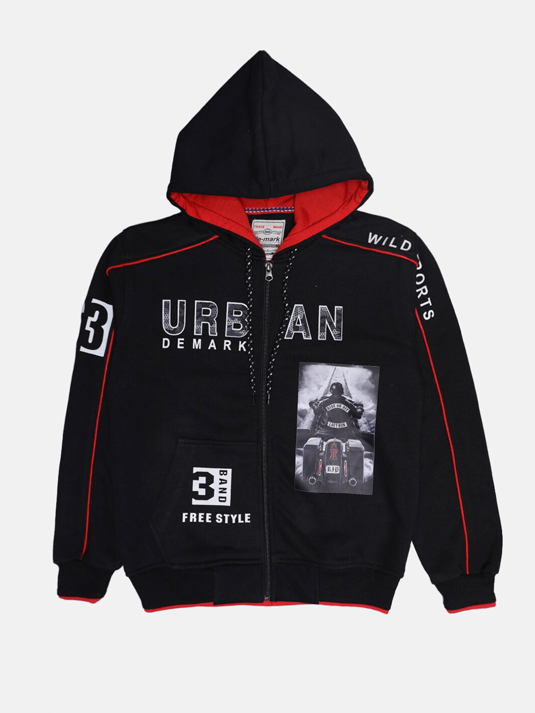 Little Kiki Boys Black & Red Printed Hooded Sweatshirt