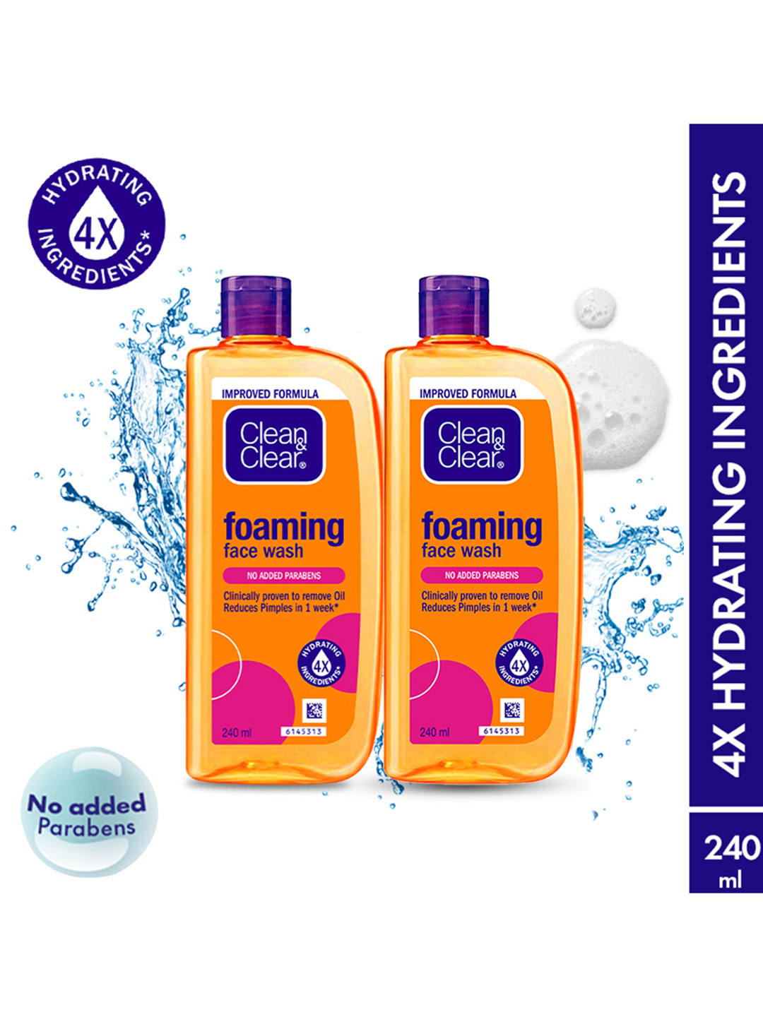 Clean&Clear Set of 2 Foaming Face Wash for Oily Skin, Acne Prone Skin - 240 ml Each