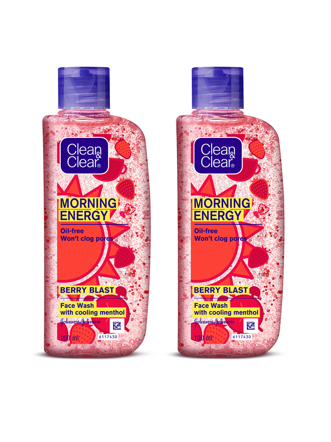 Clean&Clear Set of 2 Morning Energy Berry Blast Face Wash with Menthol - 100ml Each