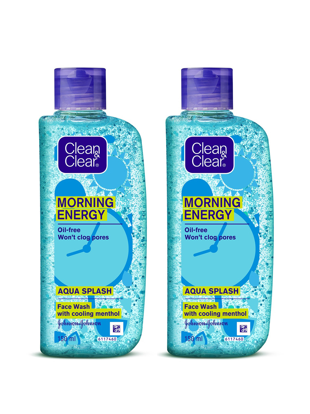 Clean&Clear Set of 2 Morning Energy Aqua Splash Face Wash with Cooling Menthol-150 ml Each