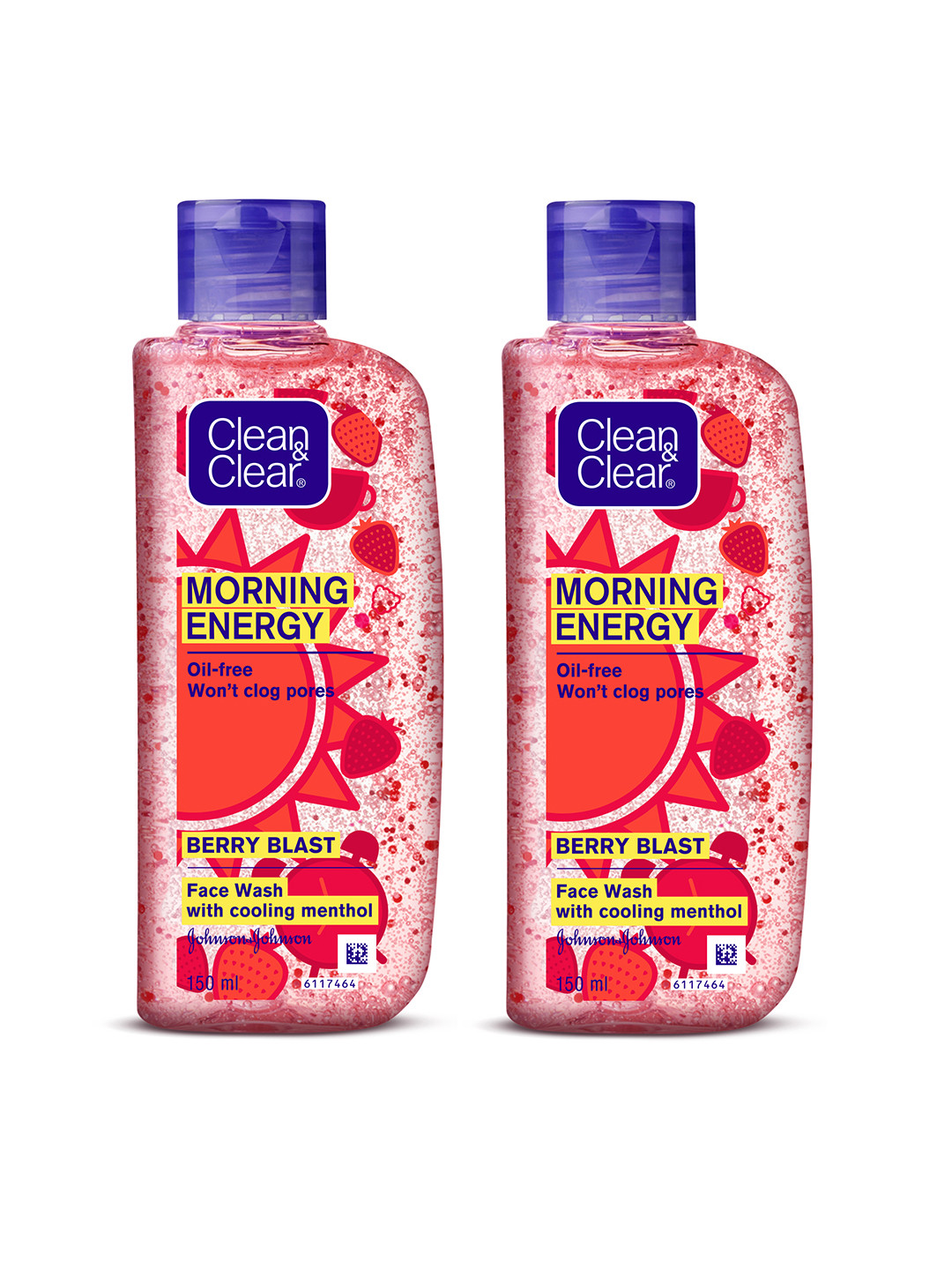 Clean&Clear Set Of 2 Morning Energy Berry Blast Face Wash with Cooling Menthol- 150ml Each