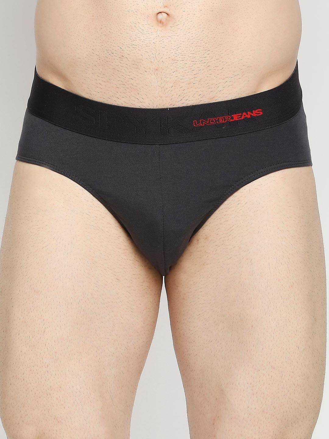 UnderJeans by Spykar Men Dark Grey & Red Solid Basic Briefs