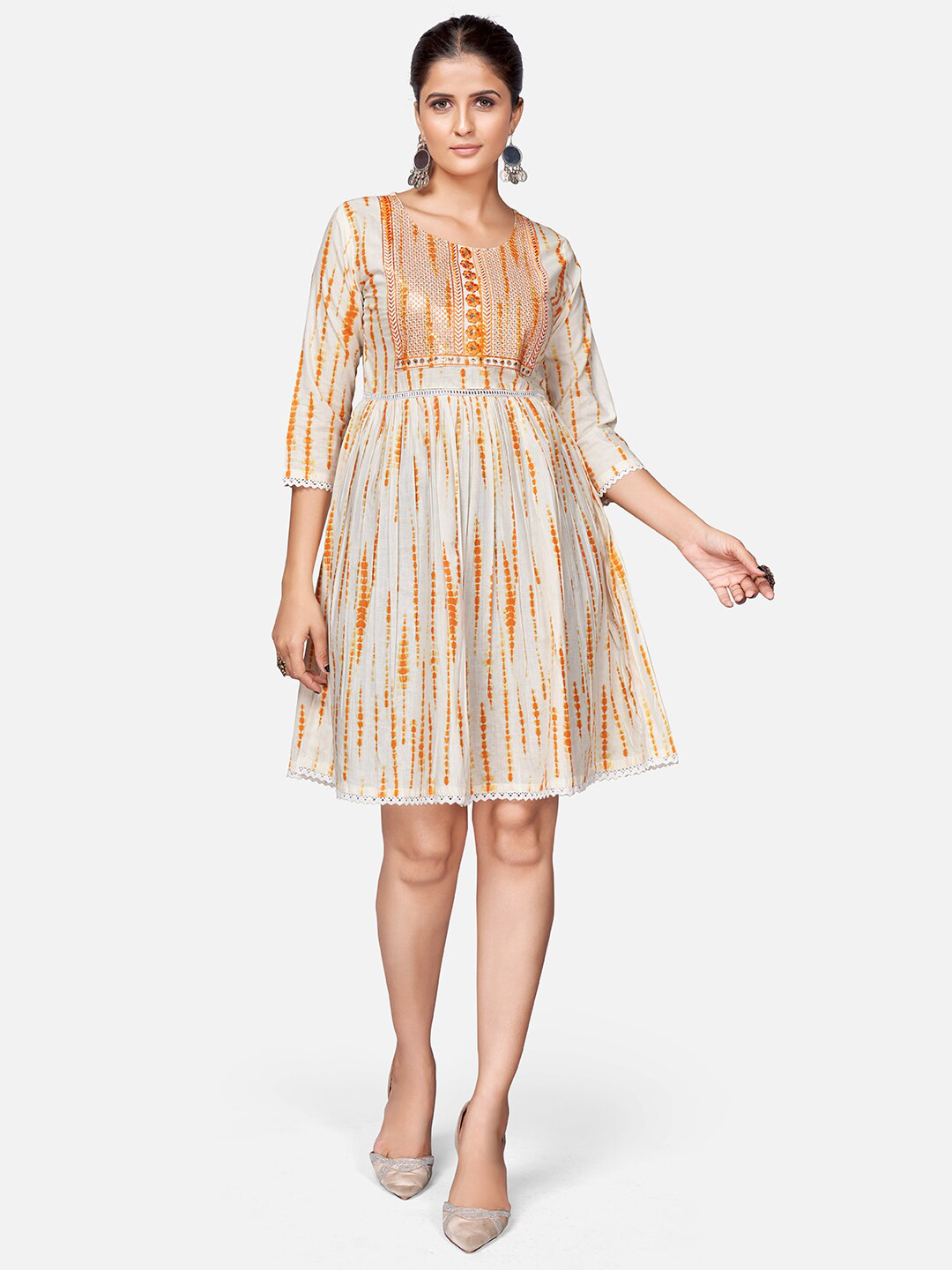 Vbuyz Orange Tie and Dye Cotton Dress