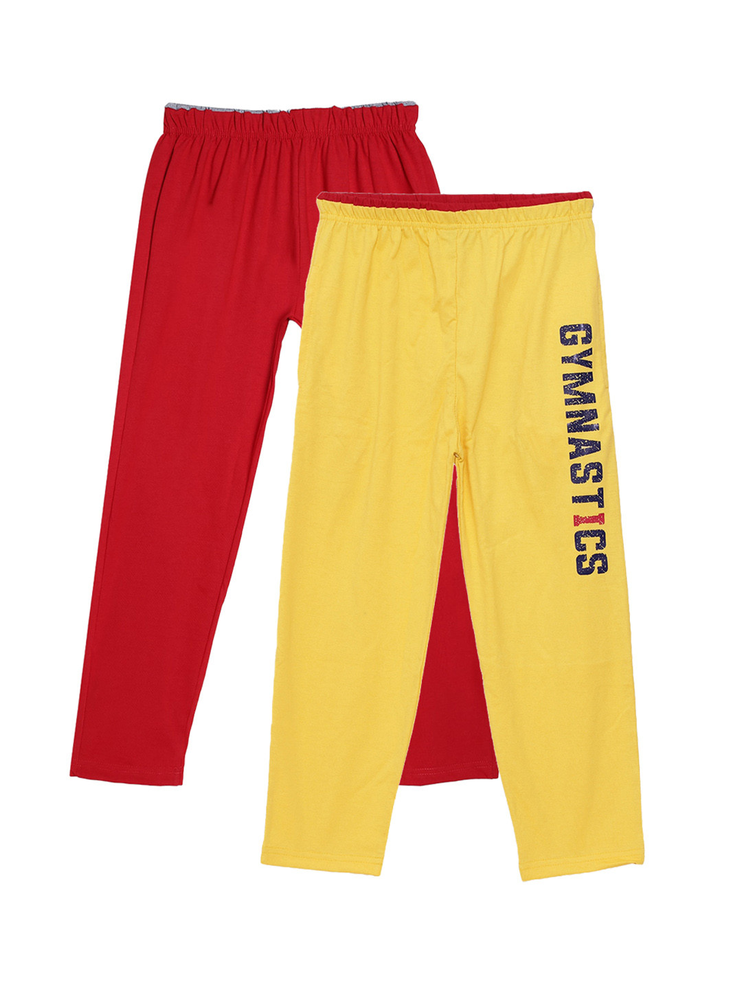 Fashionable Boys Pack Of 2 Red & Yellow Printed Pure Cotton Track Pants