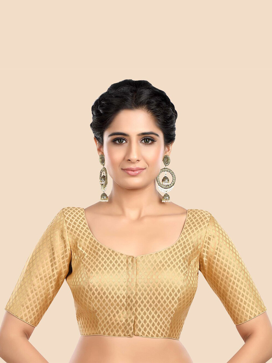neckbook Women Gold-Coloured Brocade Saree Blouse
